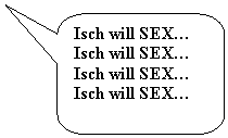 Abgerundete rechteckige Legende: Isch will SEX 
Isch will SEX
Isch will SEX
Isch will SEX
